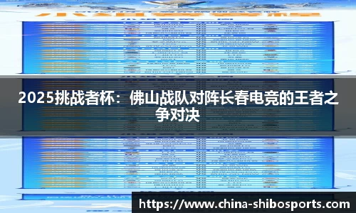 2025挑战者杯：佛山战队对阵长春电竞的王者之争对决